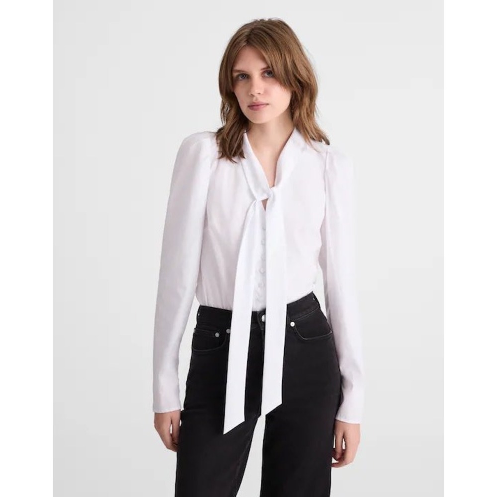 Madewell White V-Neck Button-Front Top Tie-Neck NY535 XS NEW